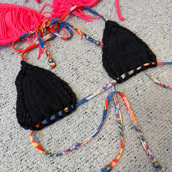 LA Hearts Pink and Black Bikini Set XS - Picture 2 of 8